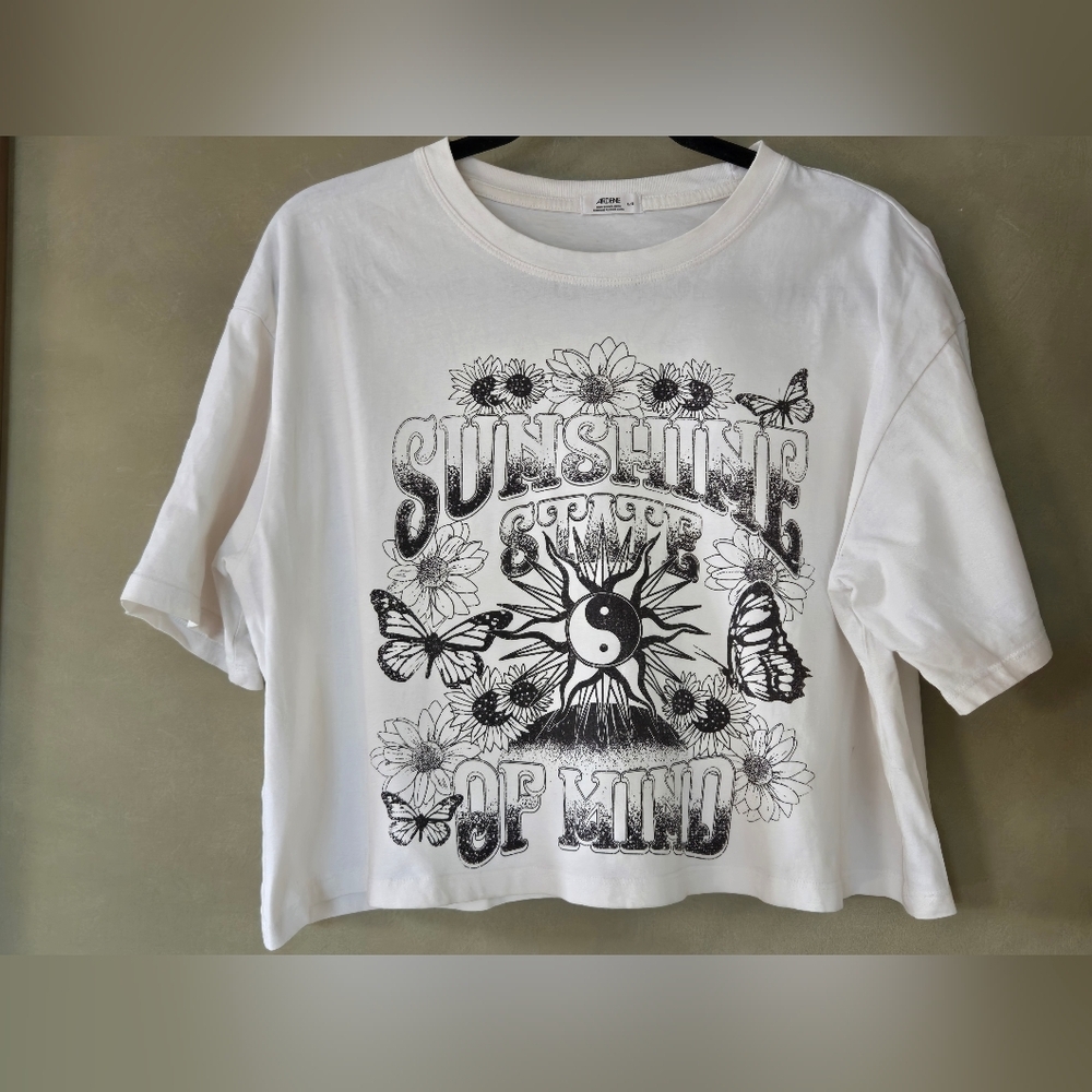 Ardene | 'Sunshine State Of Mind' Graphic Beige Tee, Size L - Picture 2 of 6